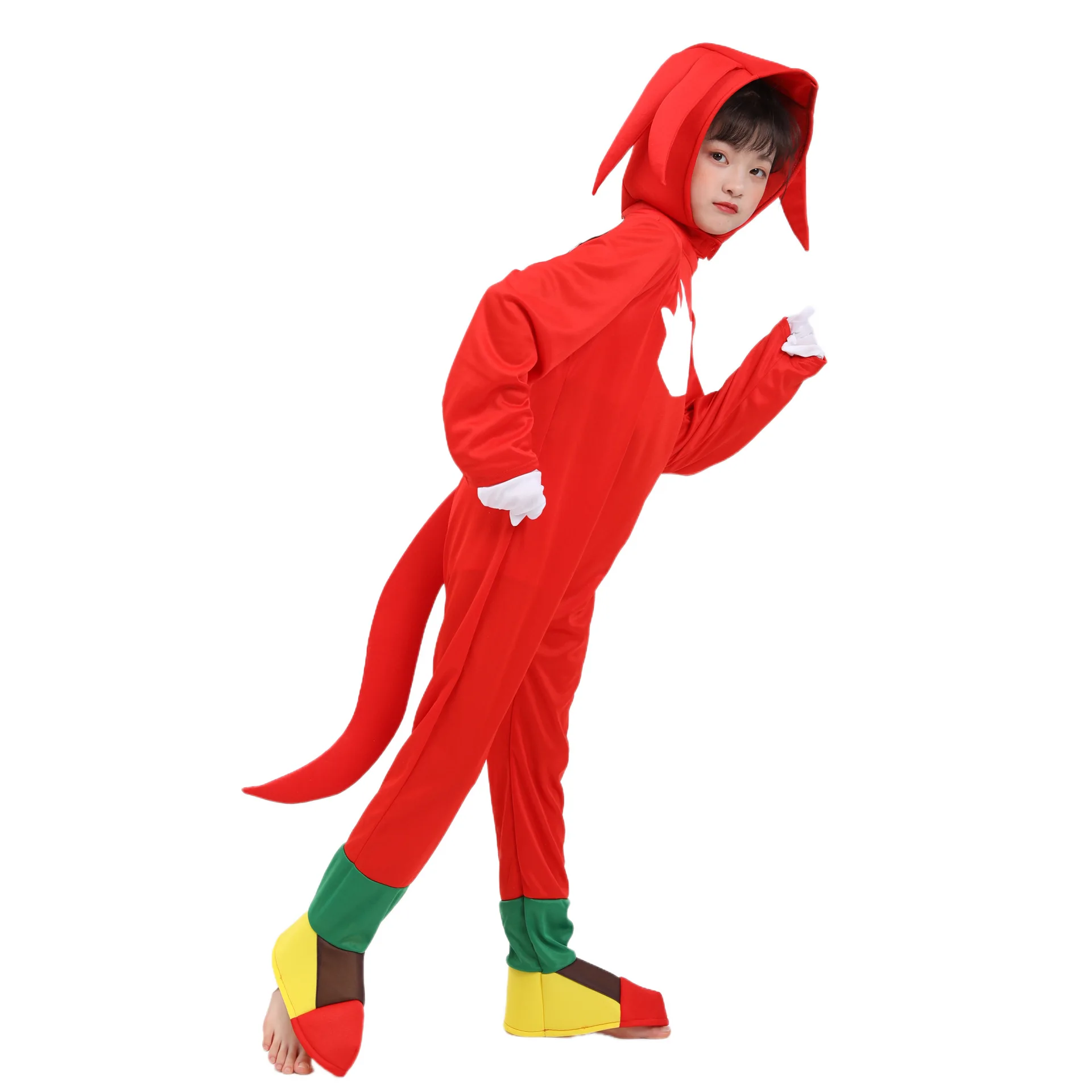 Traje de halloween menino ouriço vermelho sonic crianças vermelho knuckles macacão novo uniforme estágio