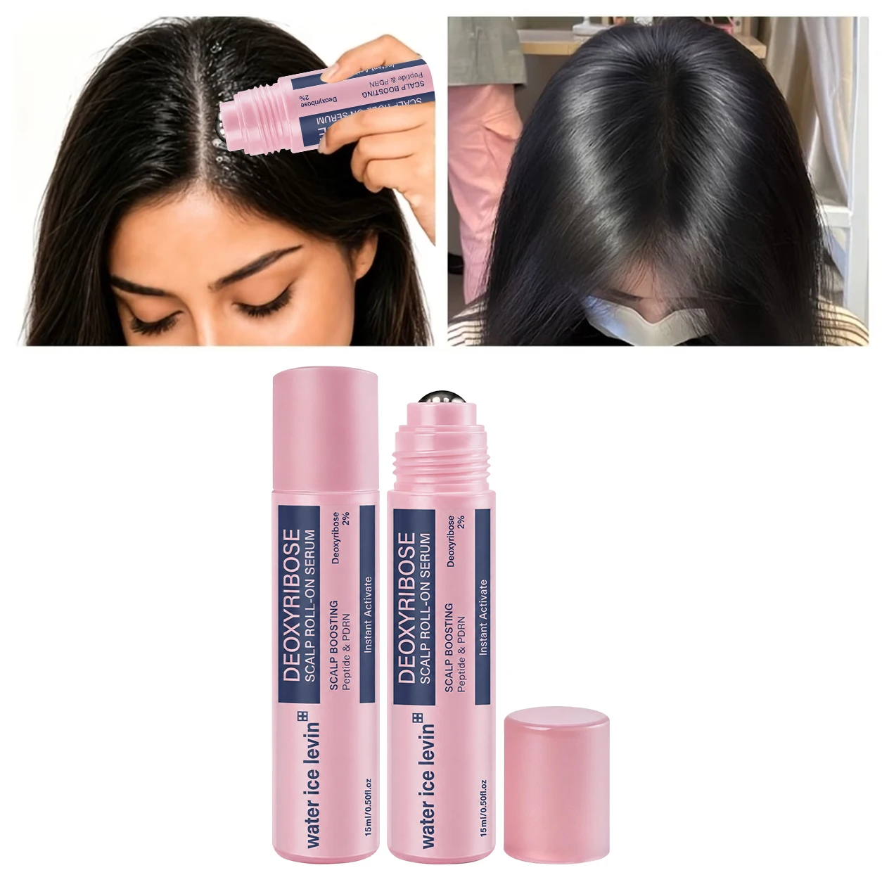 water ice levin Deoxyribose Scalp Roll-on Serum 15ml Peptide PDRN Collagen Keratin Biotin Nourishing Scalp Hair Care