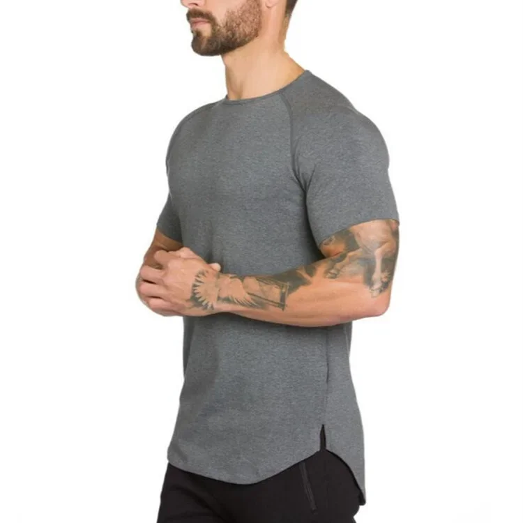 Blank Gym Clothing Fitness T Shirt Men Fashion Extend Hip Hop Summer Short Sleeve T-shirt Cotton Bodybuilding Muscle Tshirt Man — zdjęcie 2