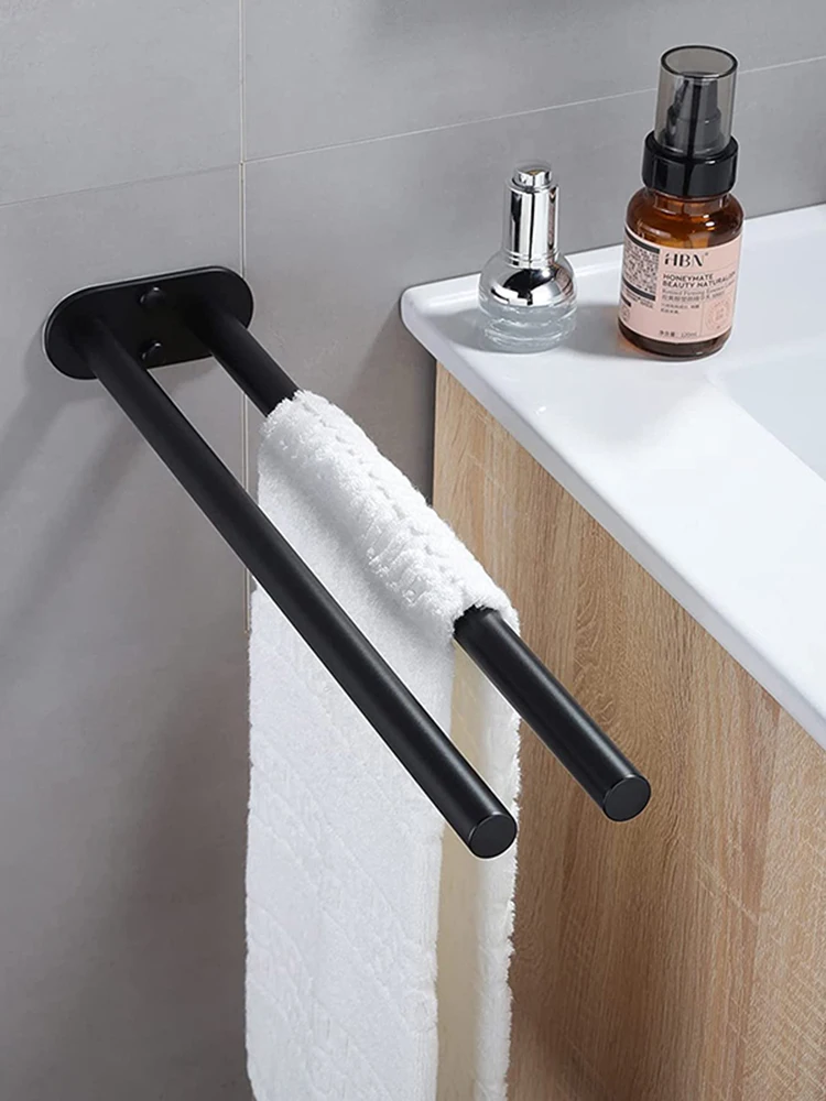 Bathroom Towel Rack Stainless Steel Holder Wall Black Double Towel Rack Hand Bar Towel Hanger Ladder Holder Bathroom Accessories