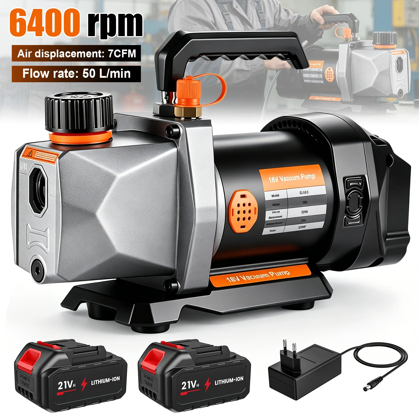 1/2 PS 7 CFM 6400 U/min Kältemittel-Vakuumpumpe mit 1/4 Zoll Einlass, luftgekühlt, für Kfz- und Haushaltsklimaanlagen, kompatibel mit Makita