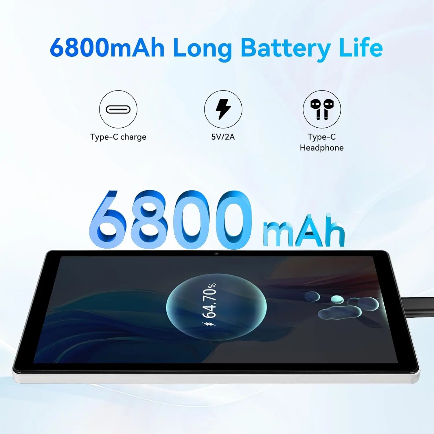 AEEZO A7 10.1 pollici Android 14 Tablet 16GB RAM 128GB ROM processore Octa-Core 6800mAh Berrty Widevine L1 WiFi6 Tablet Dual Camera
