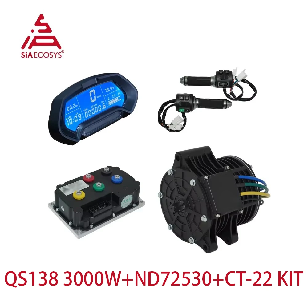 

QS138 70H 3000W Mid Drive Motor Kit 72V 100KPH with Fardriver ND72530 Controller for Electric Motorcycle Sprocket/Belt Option