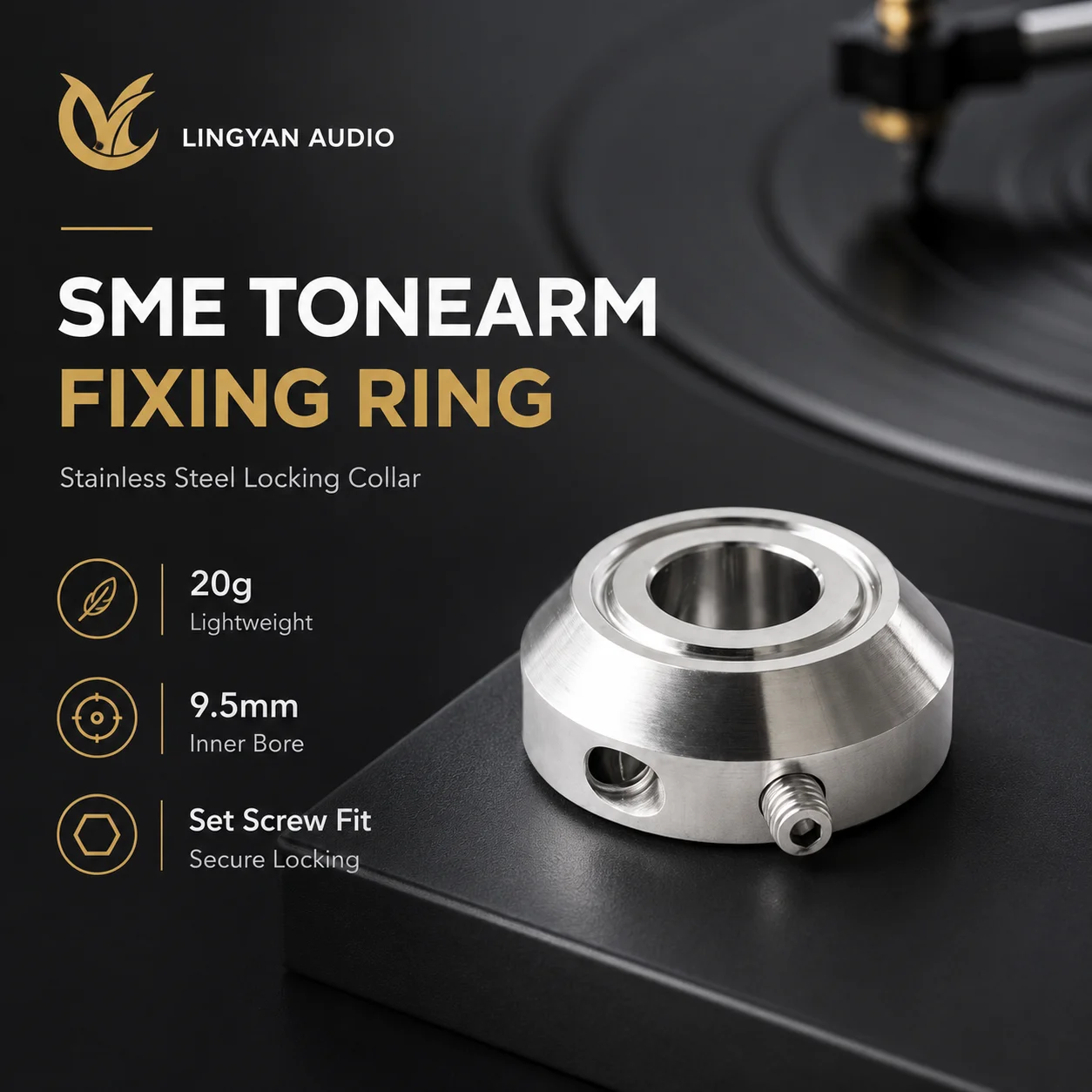 9.5mm Bore 20g Stainless Steel Tonearm Tracking Force Weight for SME 3009 3010 3012 Turntable Counterweight Ring