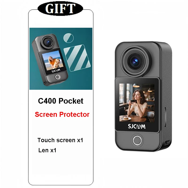 C400 with soft HD Screen protector,SJCAM Portable 4K Handheld Camera,long battery with rotating Screen