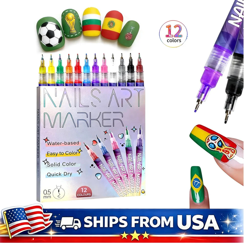 

12 Colors Nail Art Pens Set, Waterproof 0.5mm Quick-Drying Markers for DIY Painting Drawing Nail Art Design and Manicure Tools
