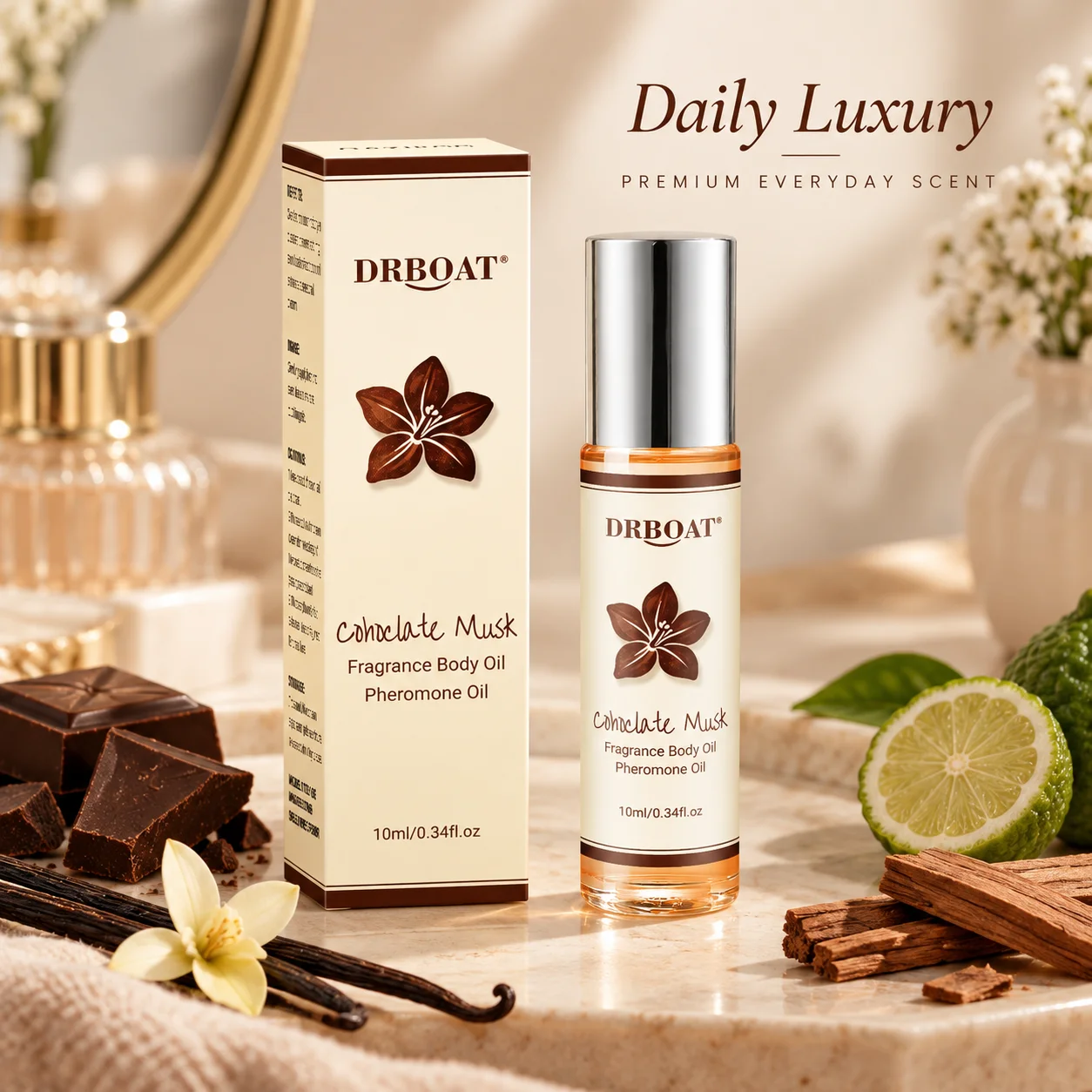 Attar Oil Roll On - Olio profumato al cioccolato e muschio,