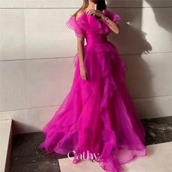 Cathy Silk Organza A-line Prom Dress Sexy Rose Pink Evening Dress Hemming Design Floor Lenght فساتين مناسبة رسمية