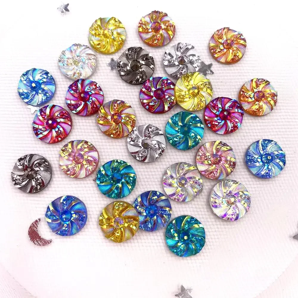 Brillant 40 pièces AB résine 10mm tourbillon rond Flatback strass boutons Appliques bricolage mariage Scrapbook artisanat L13
