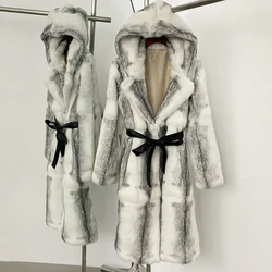 OFTBUY Real Fox Fur Coat 2024 Autumn Winter Luxurious Fur Thickened Warm Hooded Real Rabbit Fur Coat Women Long Natural Fur Coat