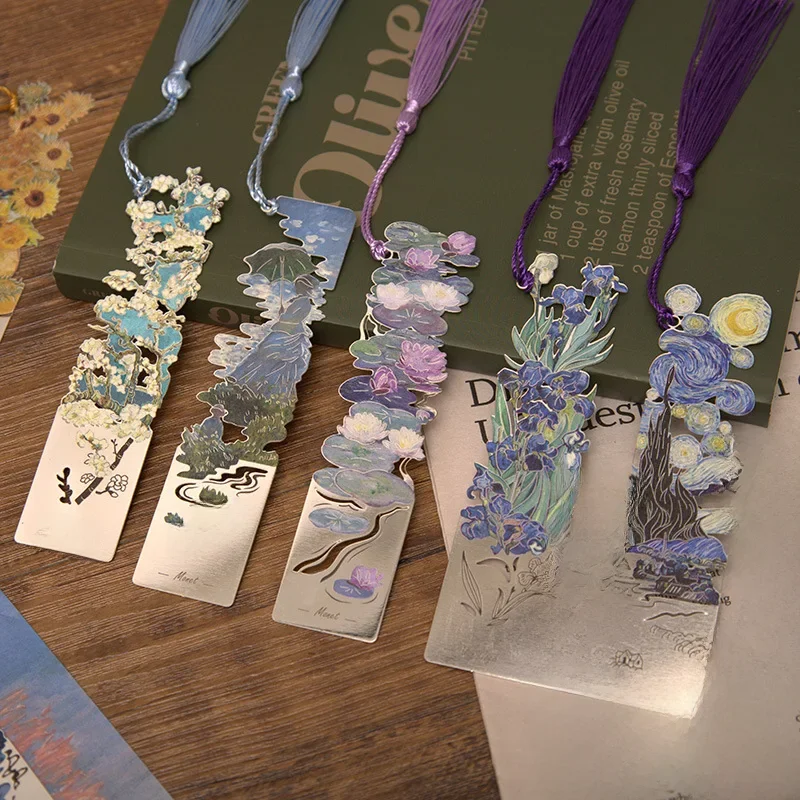 Pince de Page de Livre Esthétique, Peinture Florale, Marque-page en Métal, Accessoires de Livre en Métal Ajourné, Marque de Lecture pour Étudiant, Cadeaux de Papeterie