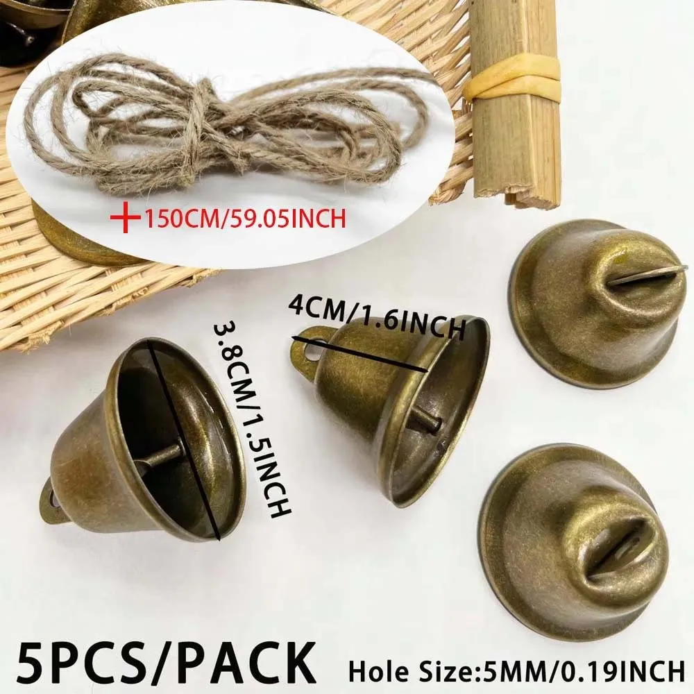 5 قطعة مع حبل البرونزية جلجل أجراس النحاس اللون خمر الحرفية جرس لأبواب الزفاف طوق بكلاب عيد الميلاد Hallowmas ديكور #6