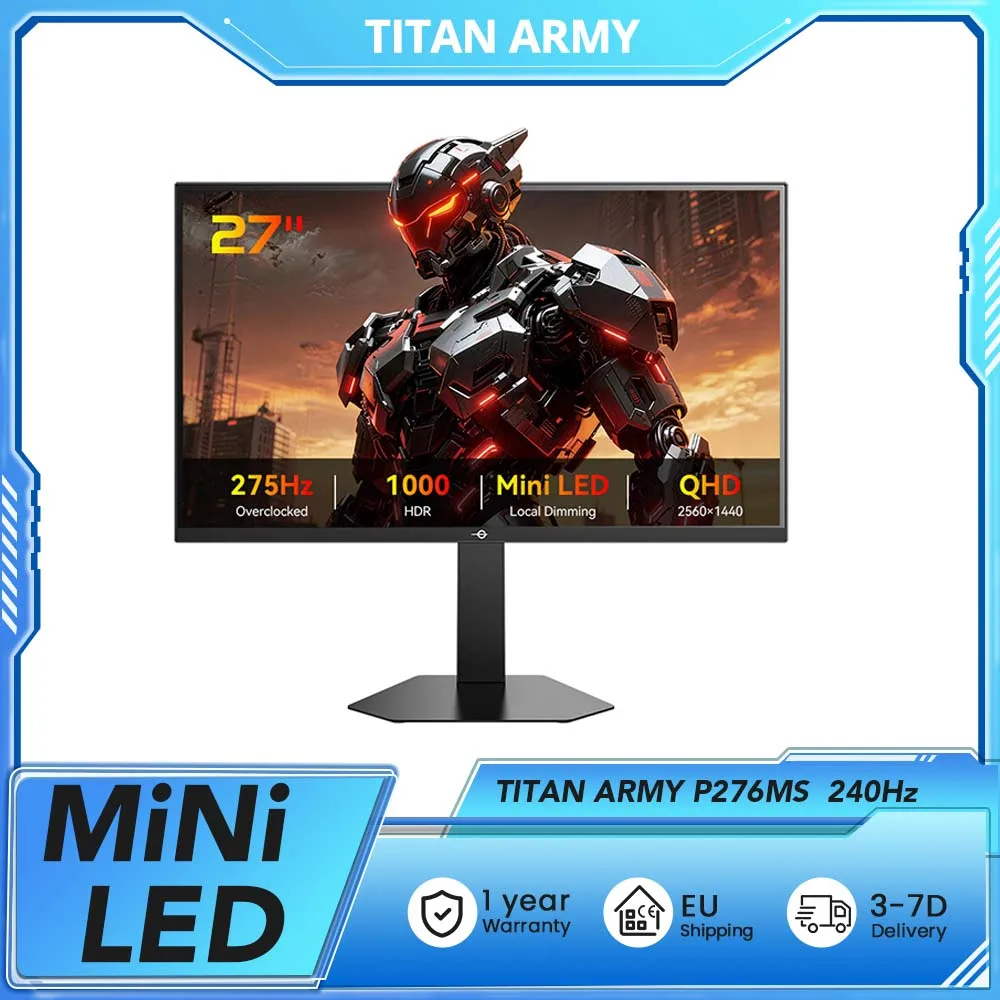 Monitor Gaming TITAN ARMY P276MS Plano 16:9 Fast IPS QHD 240Hz Overclocked 275Hz 180 Zonas DyDs QD-Mini LED con Base Elevadora