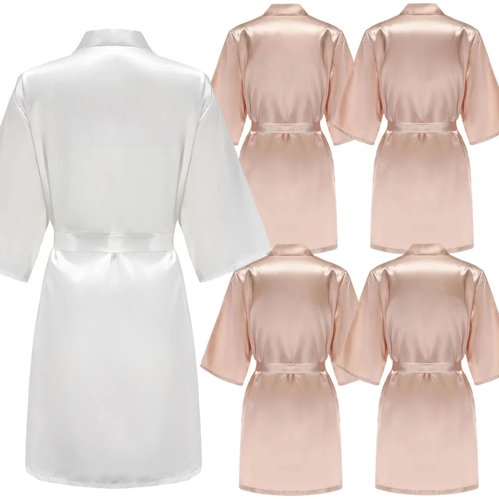 Robes de demoiselle d'honneur de mariée Champagne pour mariage, fête de mariée, Kimono court en Satin soyeux de couleur unie avec lettre blanche