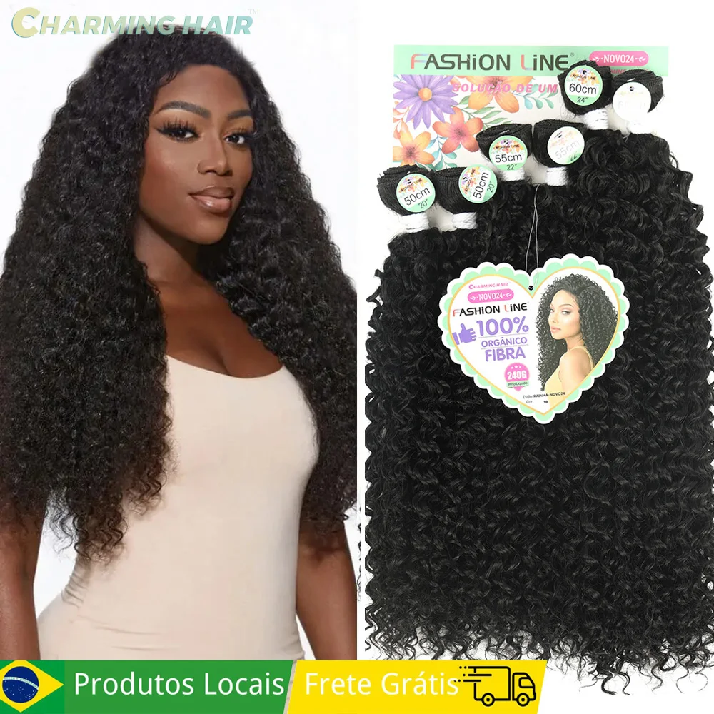 Cabelo Orgânico Cacheado para Entrelace Feminino, Extensões de Fibra Química Orgânica de Qualidade 240g 6 Pacotes RAI-MODA