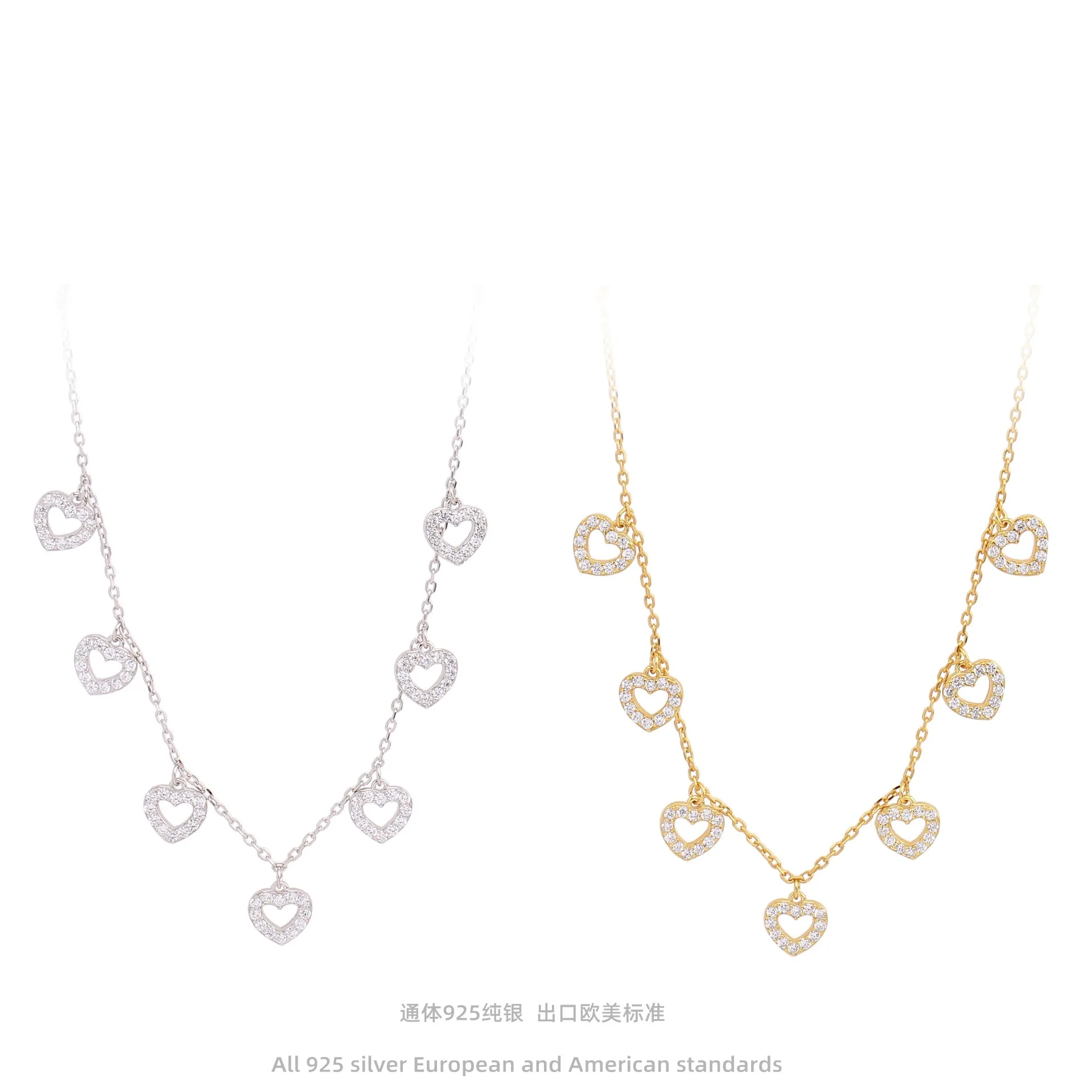 

S925 Sterling Silver Heart Zircon Choker Necklace Dainty Minimalist Jewelry for Women Sweet Elegant Gift