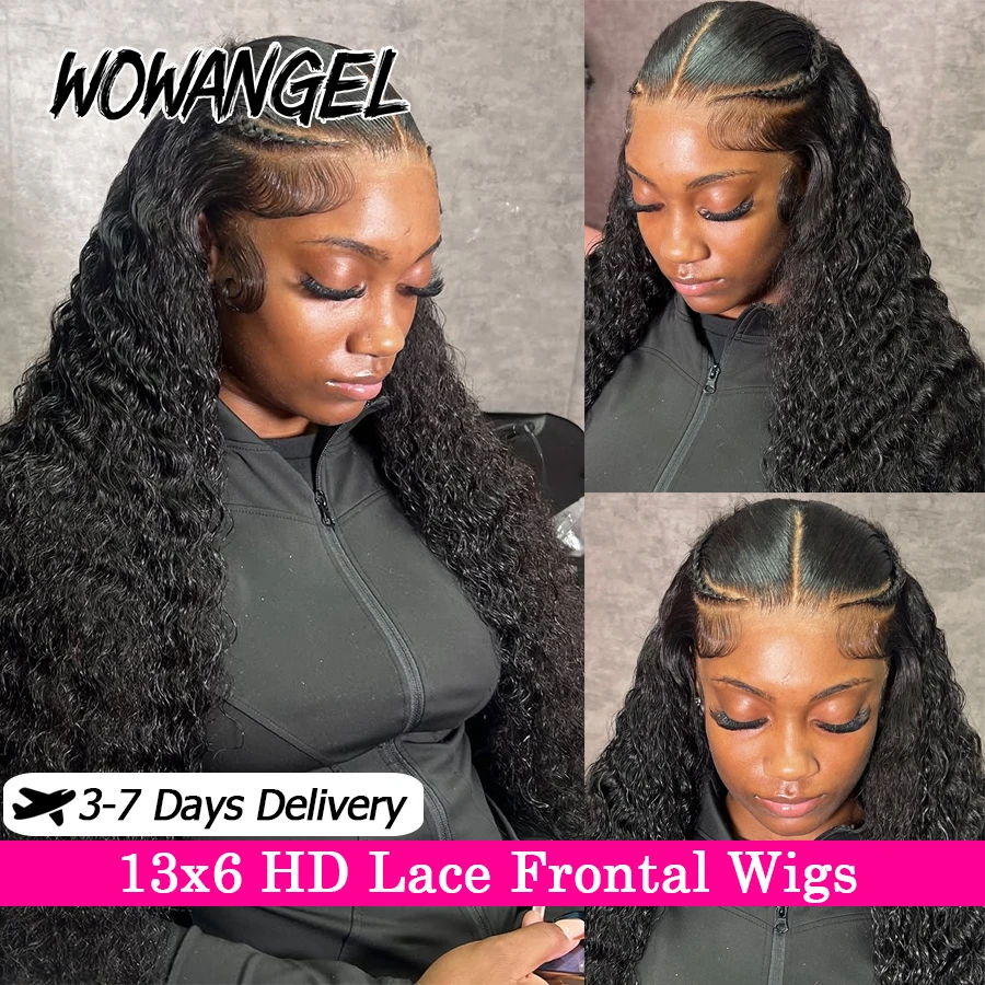 WOWANGEL 30in 13x6 HD Lace Front Human Hair Wigs 34in Water Wave Wigs Skins Melted Curly Wigs Remy Brazilian Hair For Women