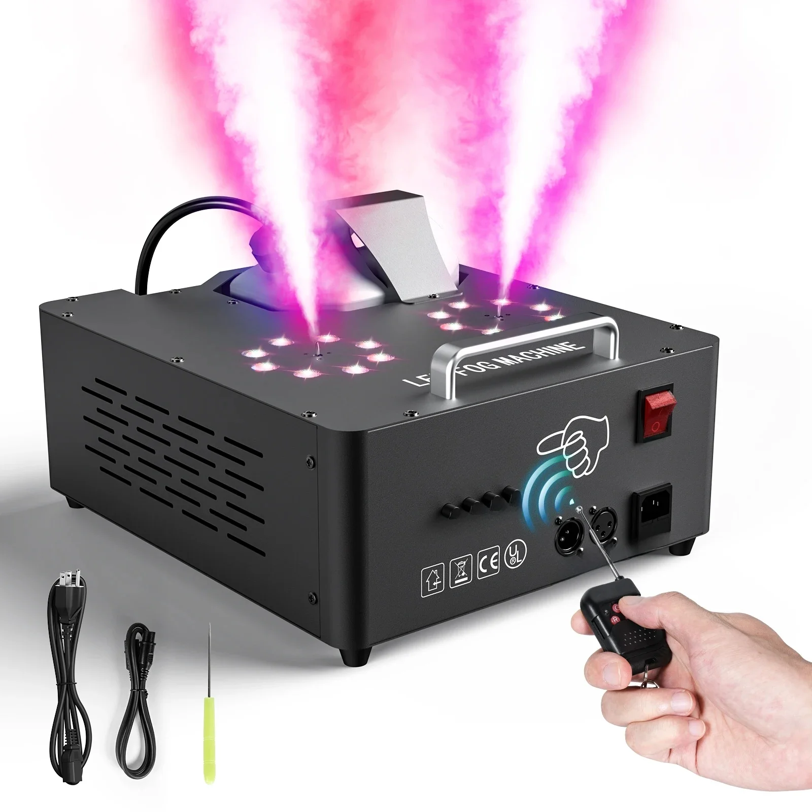 U'King 2000W Podwójna Maszyna do Dymu z Regulacją, Sterowana DMX512, Maszyna do Efektów Dymowych 3w1 z Kolorowym Światłem LED RGB, Wytwornica Dymu na Scenę dla DJ-ów, na Wesela i Boże Narodzenie — zdjęcie 2