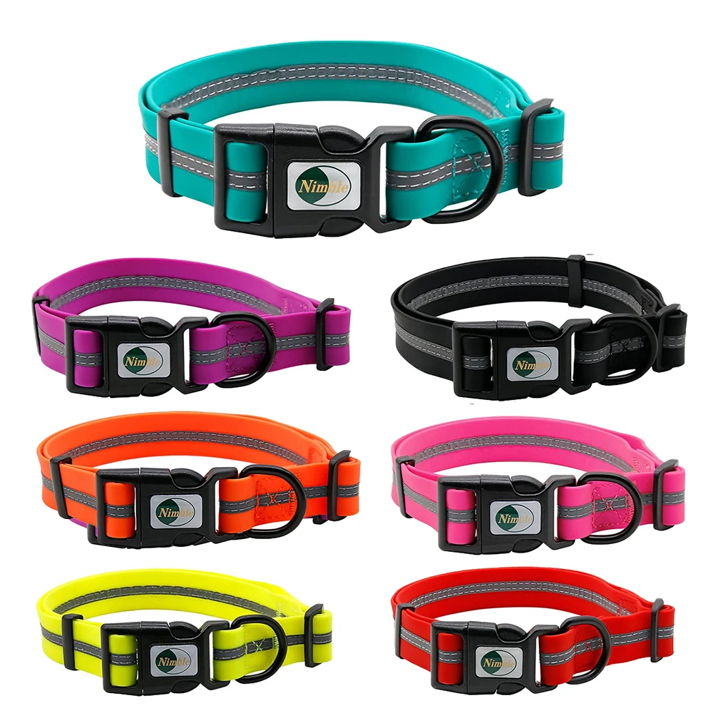 PVC Pet DOG Collar Waterproof Anti-Odor Durable Adjustable Polyester Soft with Reflective Stripe Basic Dog Collars S/M/L