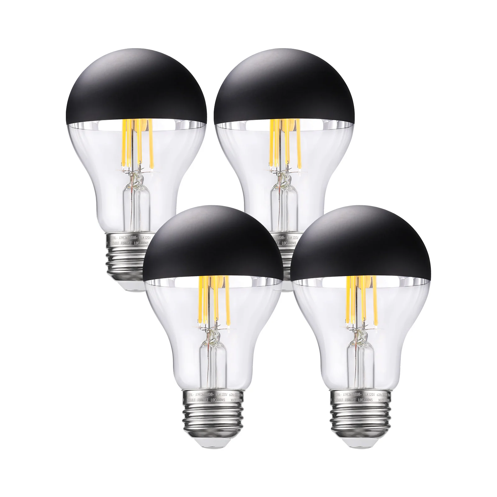 

4 Pack A19 LED Dimmable Light Bulb, 4.5W, Half Chrome Anti Glare Bulbs, E26 Base, 2700K Soft White