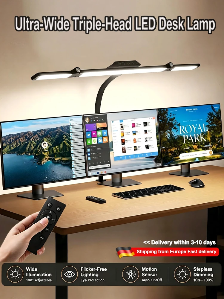 CHEGIT LED-Schreibtischlampe mit drei Köpfen, Architekten-Schreibtischlampen, Vollspektrum-LED-Büro-Schreibtischleuchte, augenschonende Schreibtischlampe, stufenlos dimmbar, verstellbare
