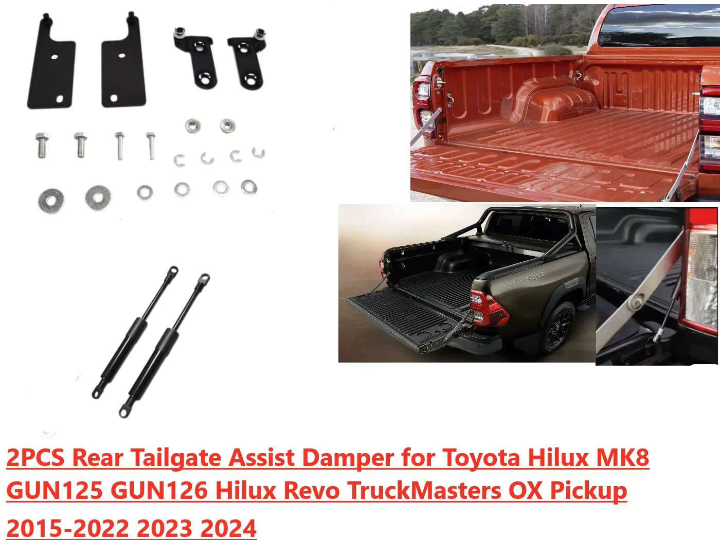 

2PC Rear Tailgate Assist Damper for Toyota Hilux Revo GUN125 GUN126 OX Pickup 2015-2024 Slow Down Gas Struts Lift Support Damper