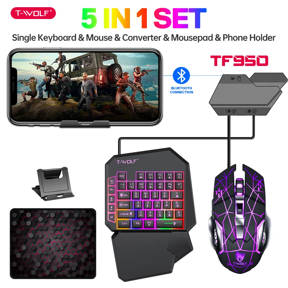 Kit Mobilador Gamer Kit Gaming Keyboard Mouse Mobile Games Converter 5 In 1 Combo One Hand Keyboard Converter Mobile Games TF900