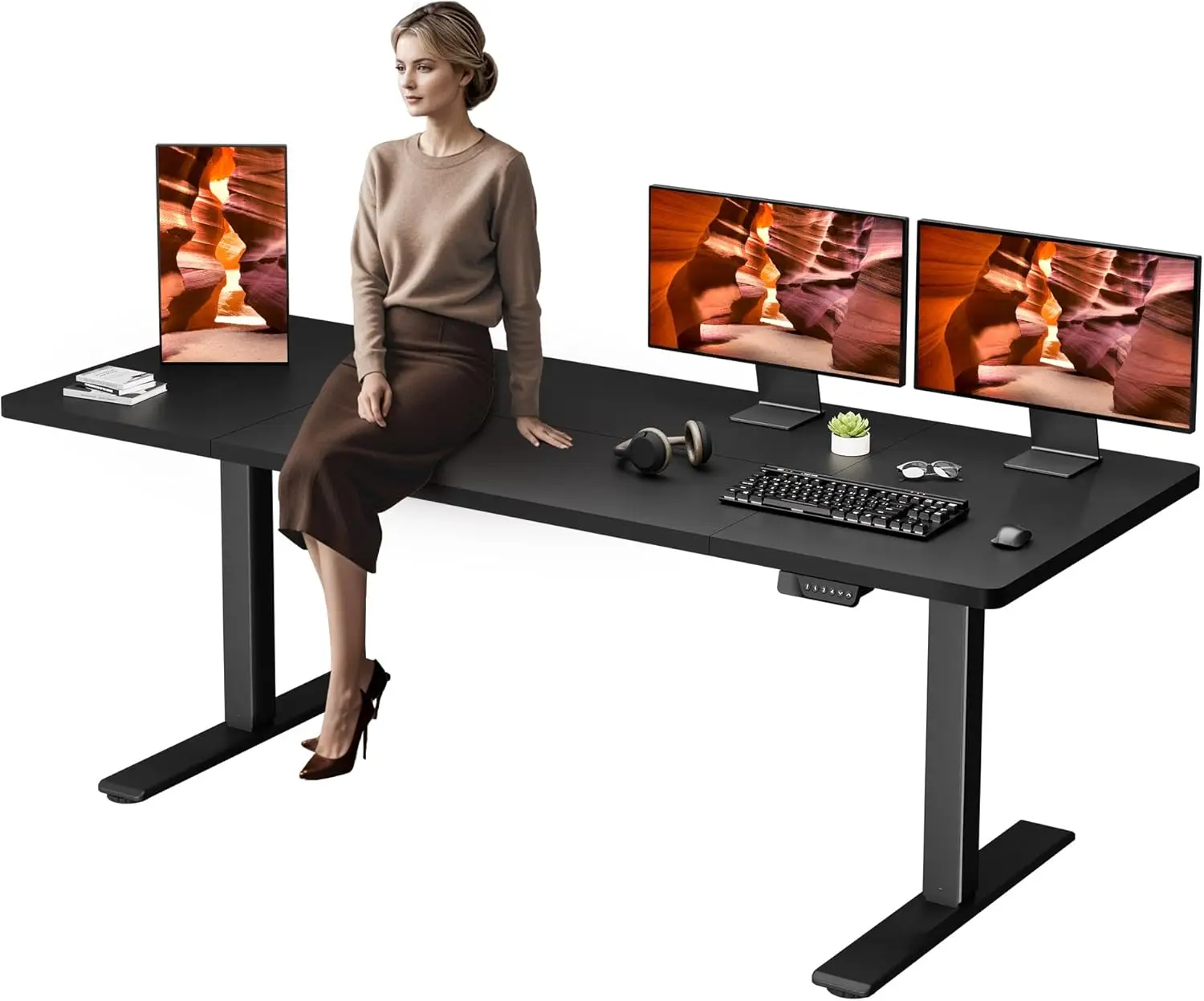 79''x31''Dual Motor Adjustable Large Standing Desk for Home Office Stand Up Electric Splice Board Desk with Adjustable Height and 4 Memory Preset, for Computer Workstation, Black