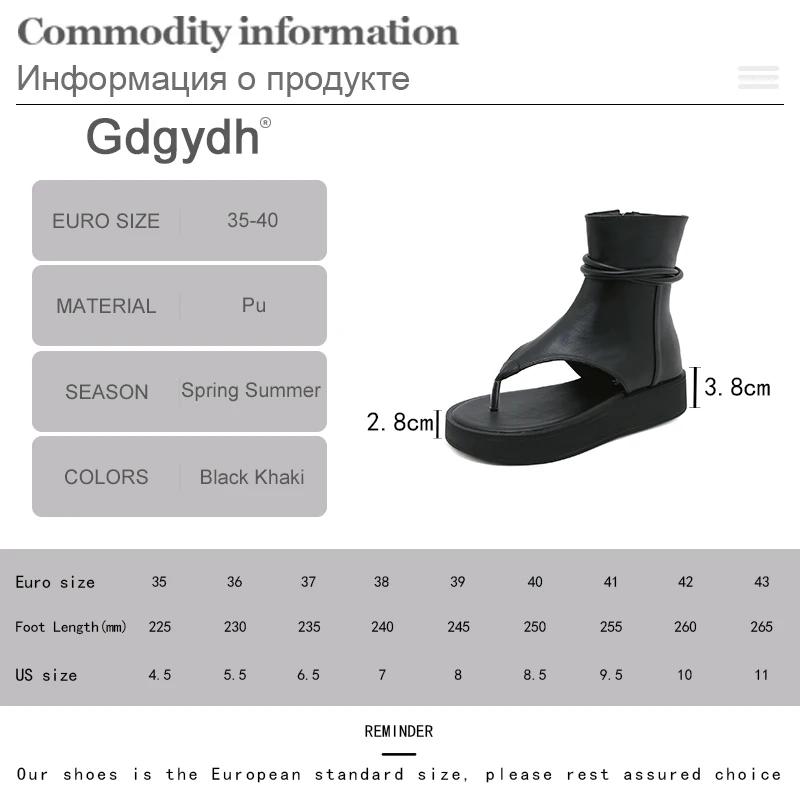 Gdgydh Women\'s Flip Flops Platform Sandals Side Zipper Ankle Wrap High Top Summer Footwear Boots Faux Leather Open Toe