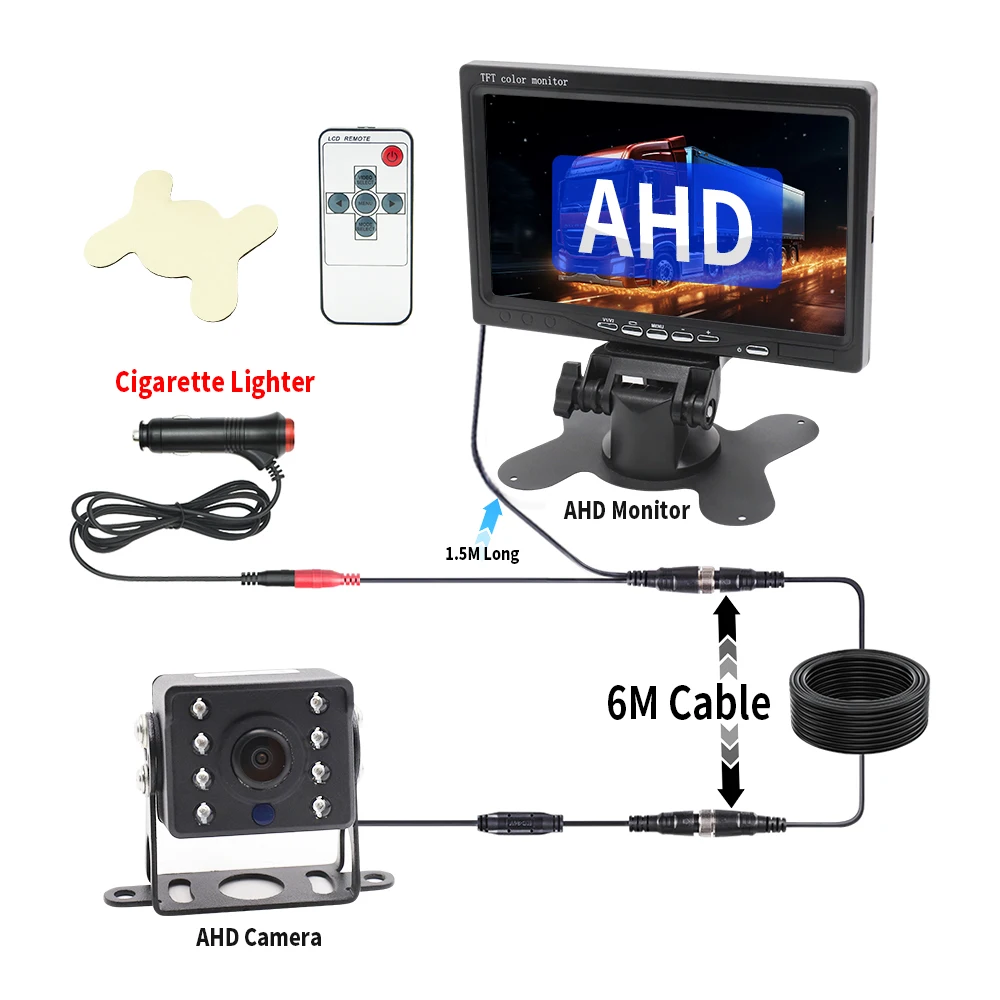 

Heavy Duty 7Inch HD Monitor Kit 8LED Waterproof Camera IP69 180°Night Vision for Trucks Vans Trailers