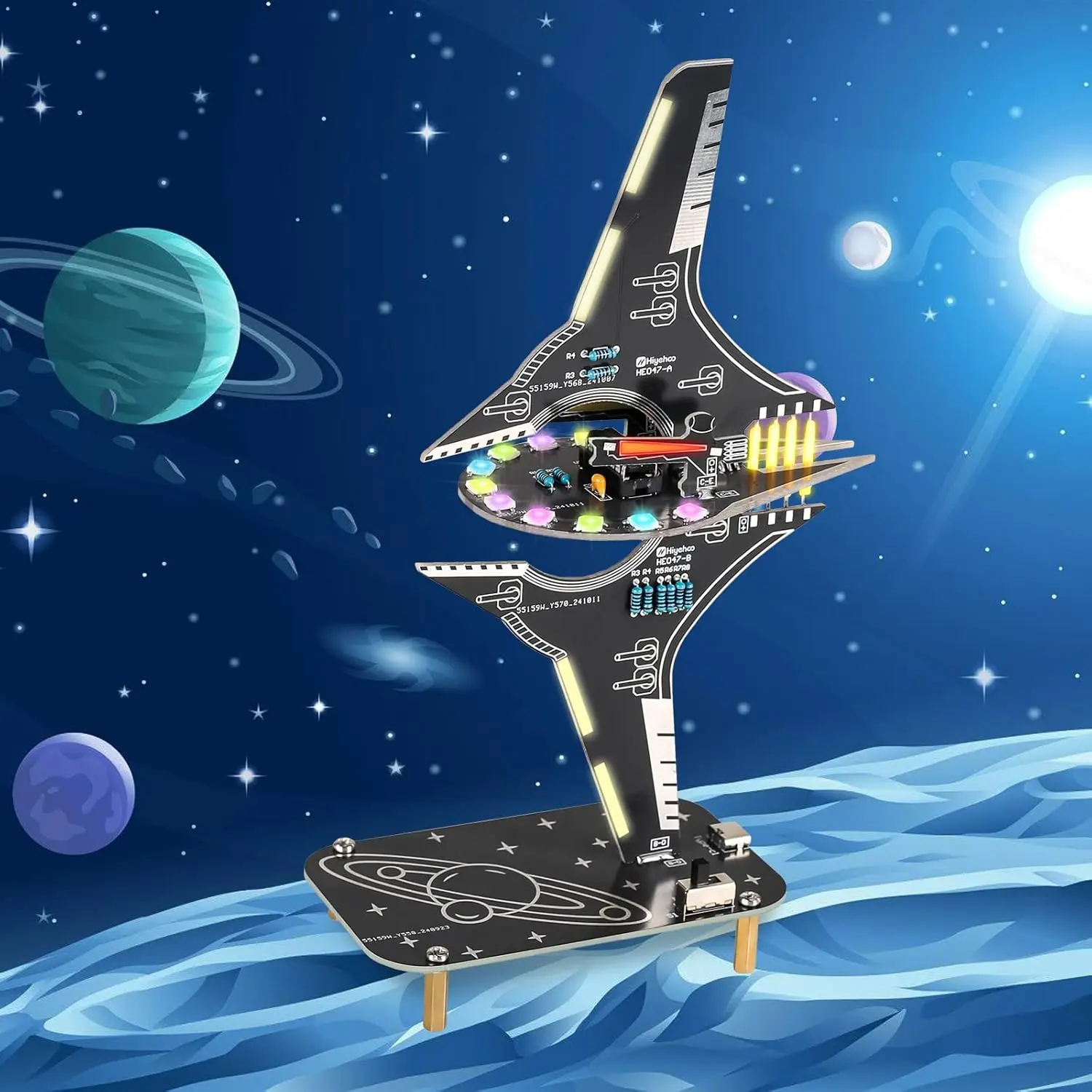 DIY مجموعة سفينة الفضاء الإلكترونية الخيال العلمي المركبة الفضائية LED ضوء لحام مشروع ممارسة عدة لتعليم الجذعية مدرسة طالب التعلم #5