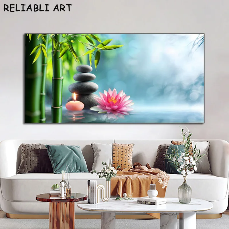 Zen Stones Bamboo Lotus Spa Poster and Prints Canvas Painting Modern Wall Art Pictures for Living Room Home Decor No Frame