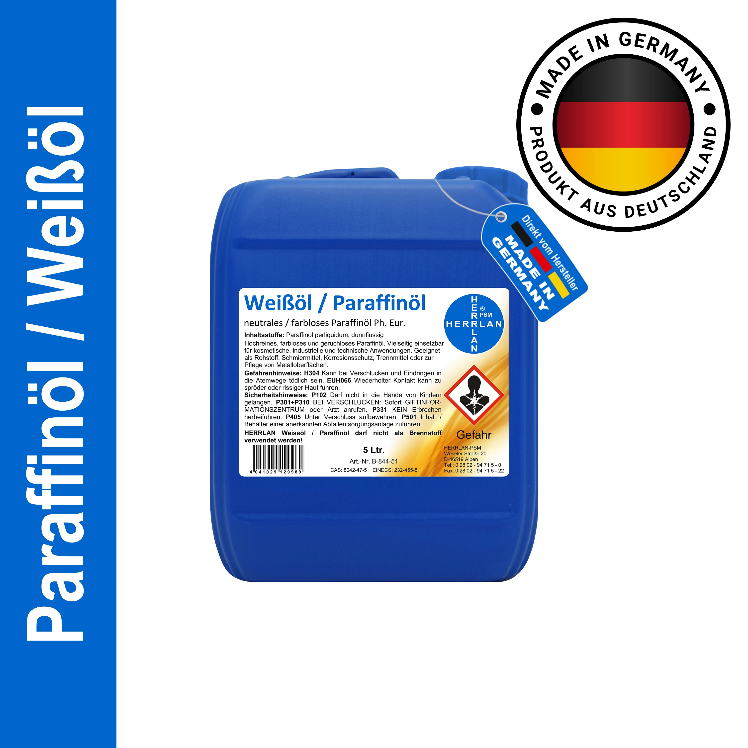 HERRLAN ® Paraffine-olie Paraffinum White Oil (Ph. Eur. Zeer geraffineerde, neutrale, kleurloze, dunne en geurloze olie