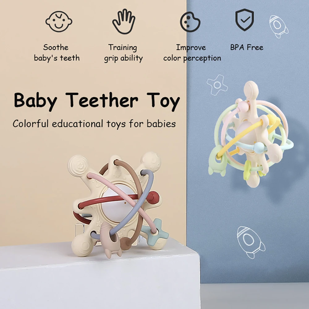 Montessori-Inspired Baby Rattle and Teether:Sensory Stimulation,Motor Skills Enhancement,BPA-Free Silicone,Perfect for Newborns