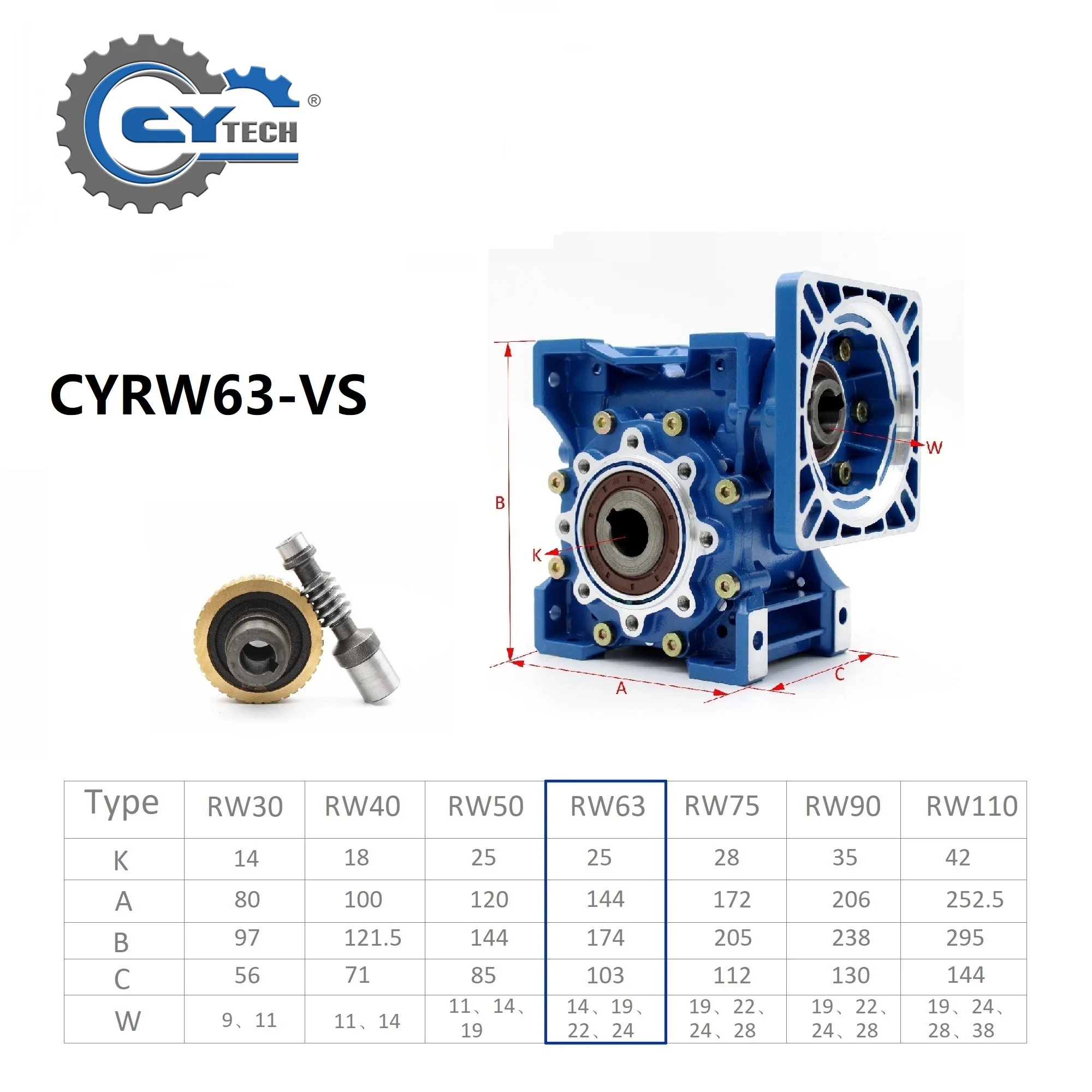 CHENYUE Worm Gearbox NMRW63-VS CYRW63-VS Input 14/11/19mm Output 25mm Ratio 5:1/100:1 Free Maintenance Tin bronze Worm Gear