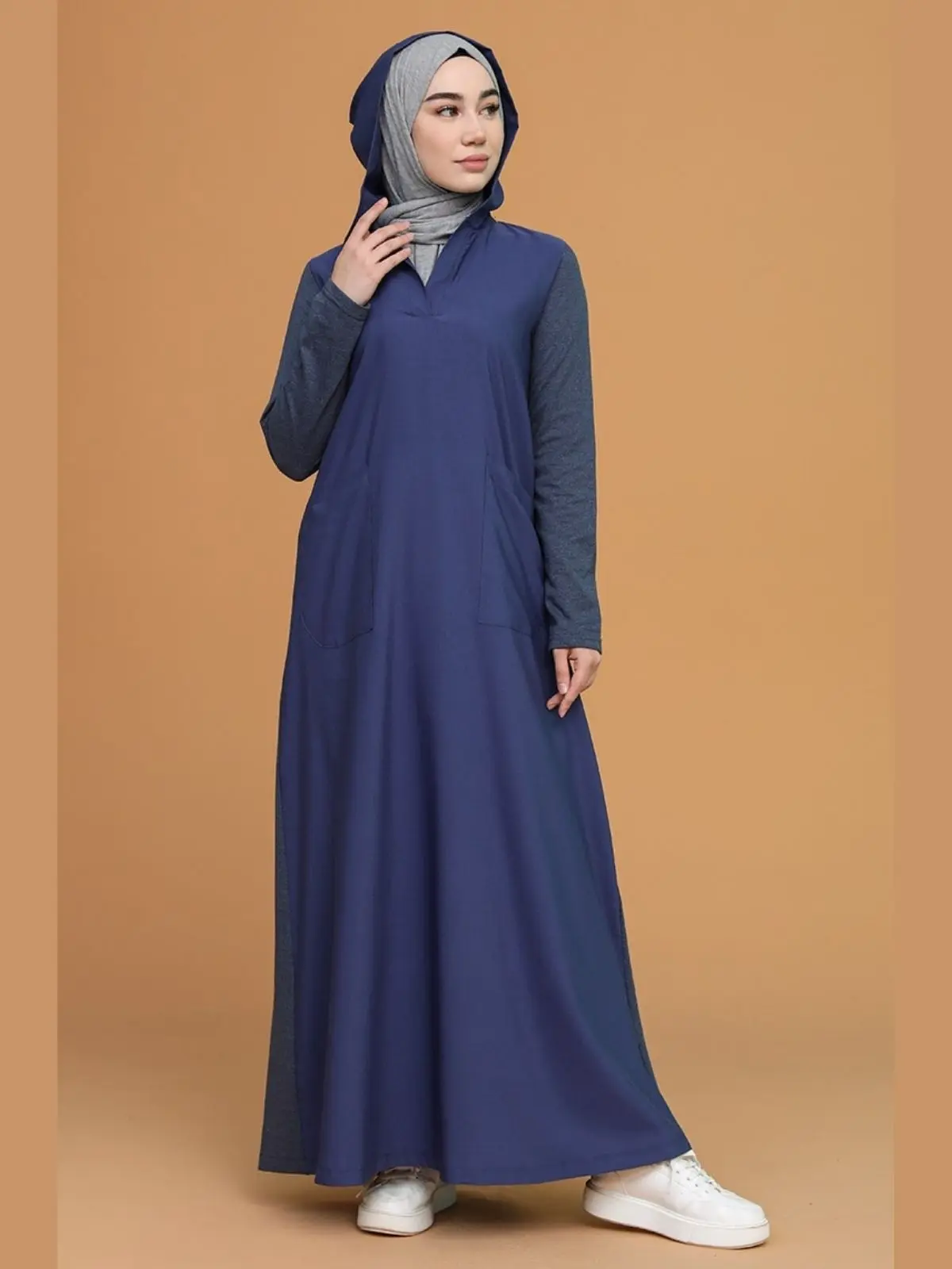 Hooded Pocket Dress Cotton Long Sleeve 4 Seasons Women Muslim Fashion Hijab Clothing Stylish Suitable