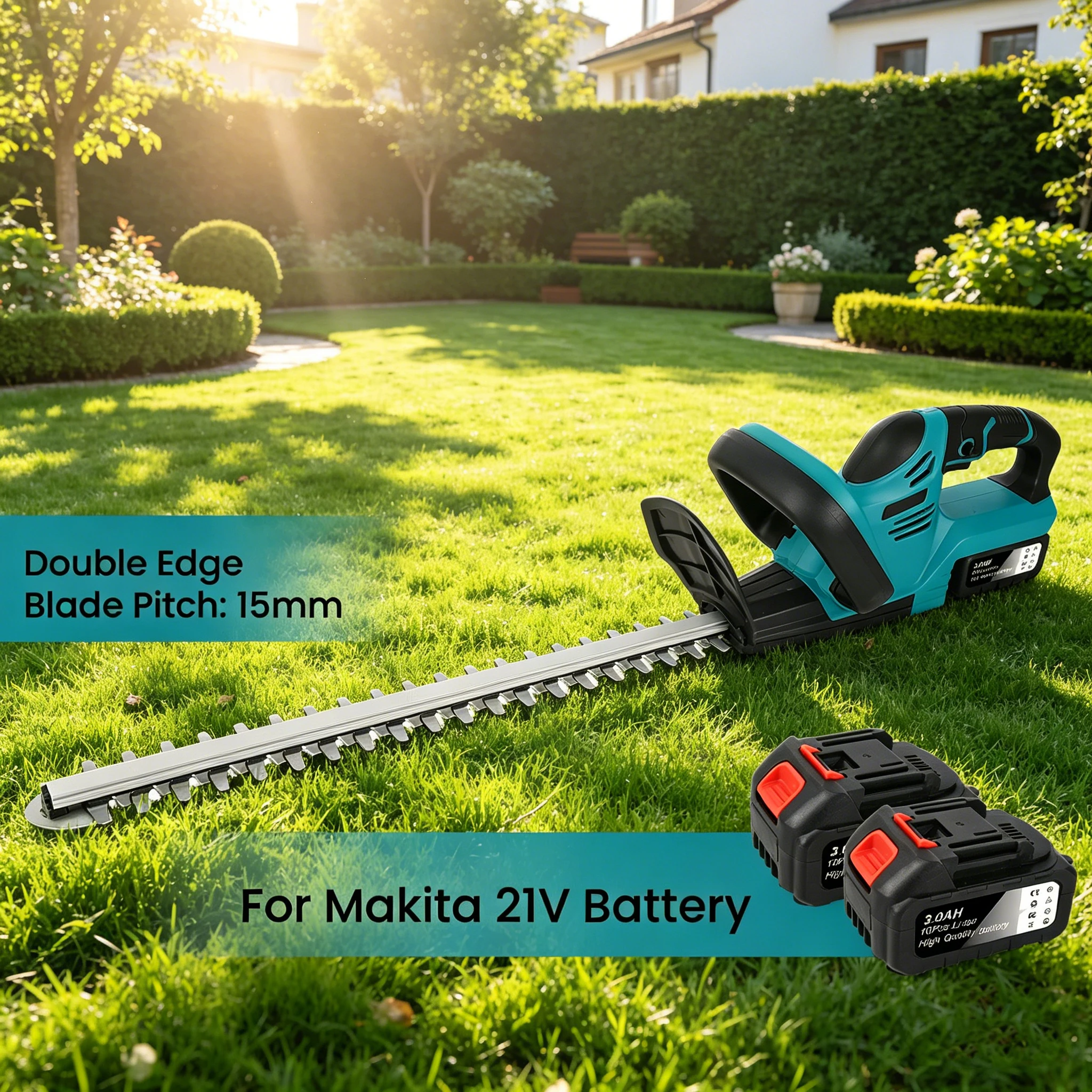Cortasetos Eléctrico Inalámbrico con Sierra para Cortar Césped, Herramienta de Jardinería para Recortar Setos, Arbustos, Espinas y Cortar el Césped