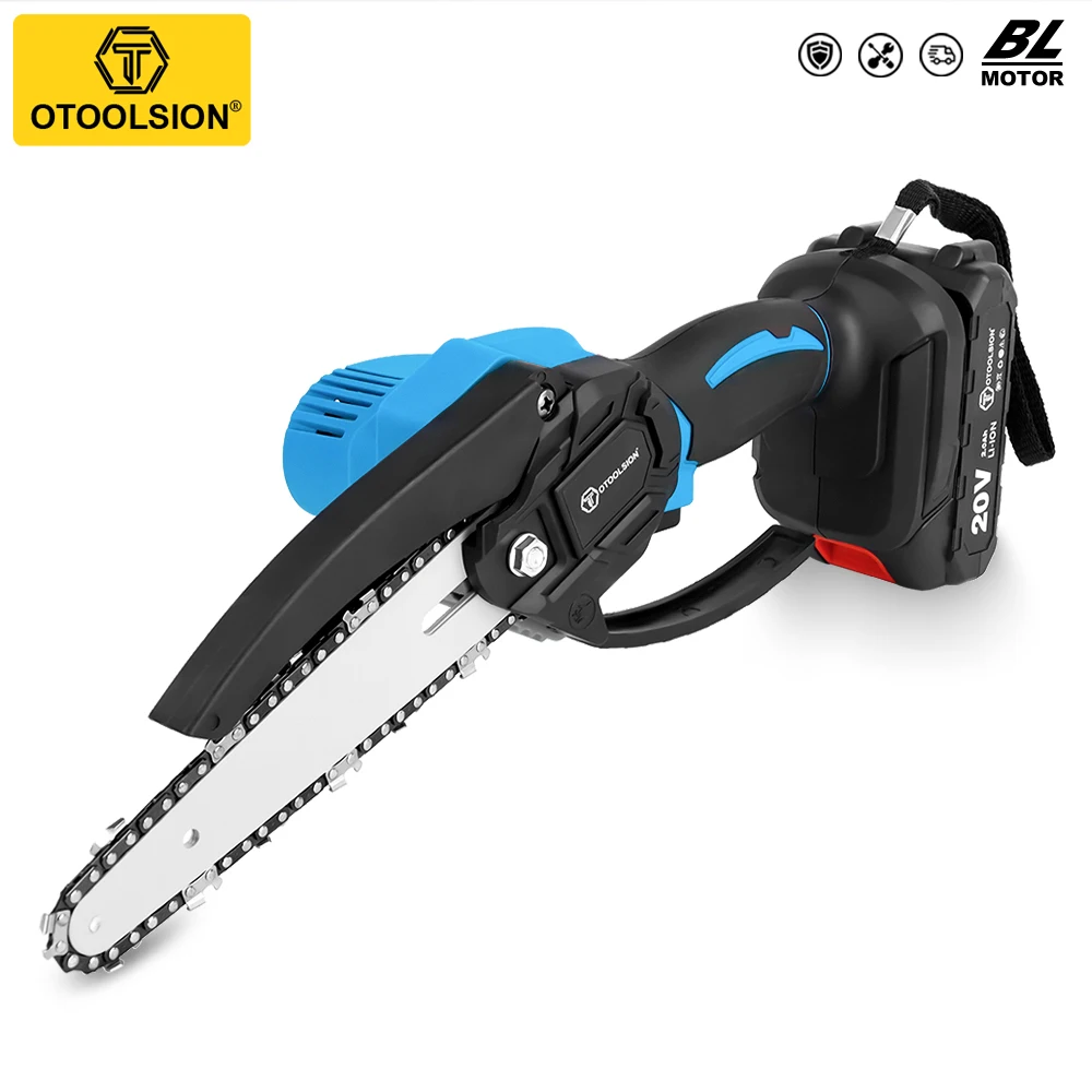 

OTOOLSION 6 Inch Cordless Mini Chain Saw 20V Li-ion Battery Brushless Portable Wood Chainsaw Branches Garden Cutting Power Tool