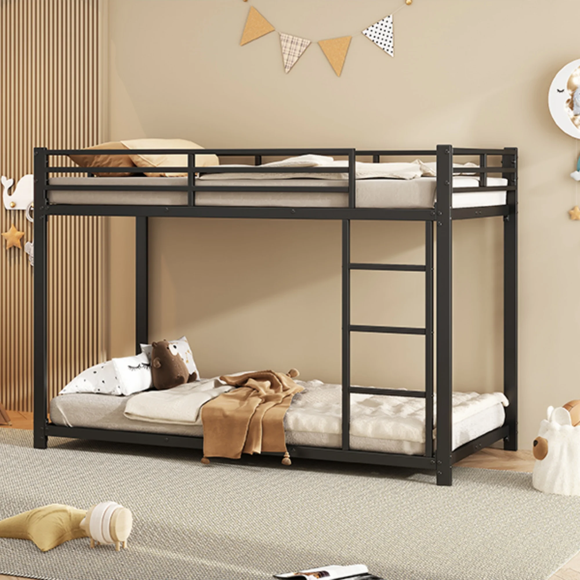 Letto in stock 90x200 cm Letto in metallo per bambini Barra di sicurezza elevata Capacità di carico 120 kg