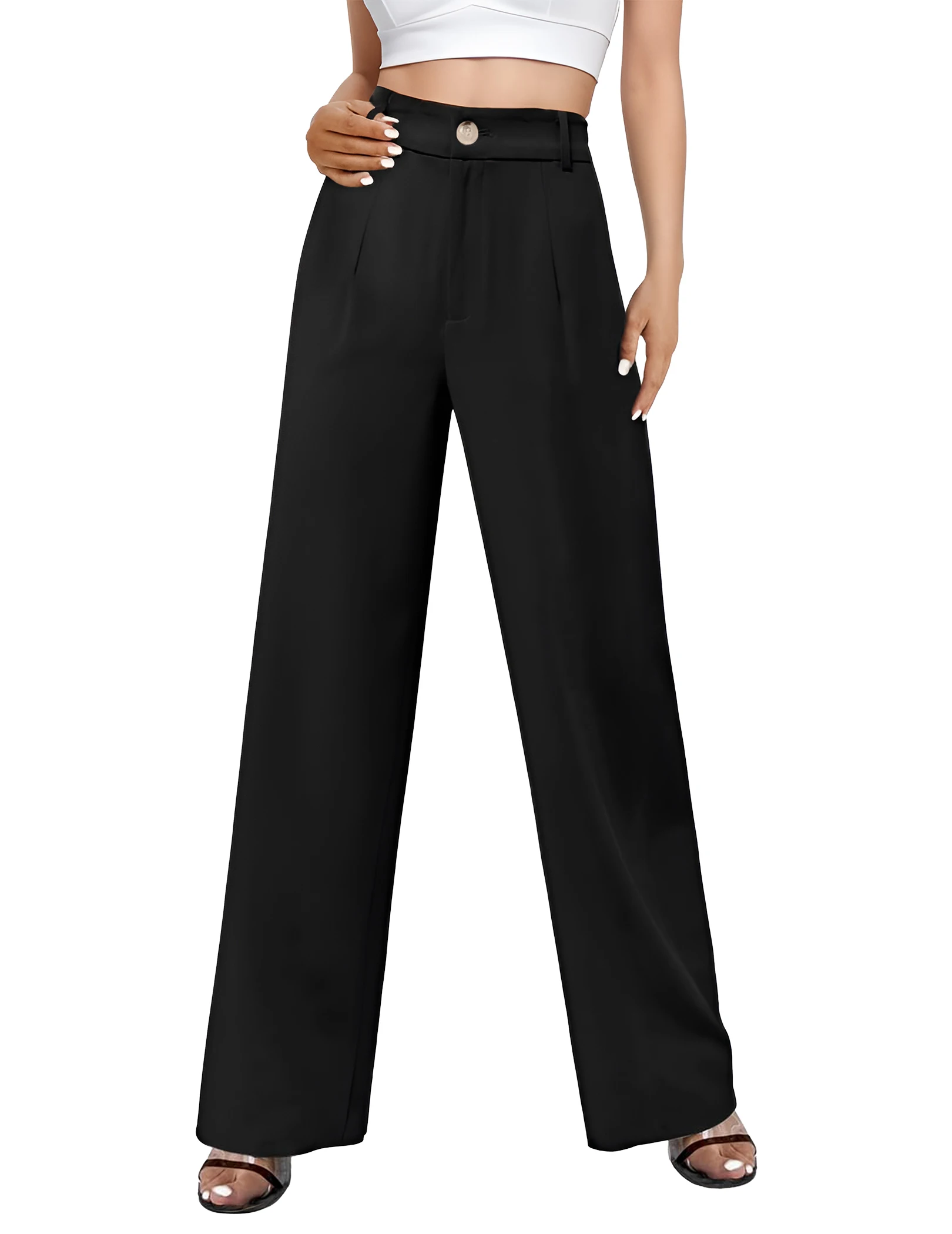 Women Business Trousers High Waist Wide Leg Straight Long Work Trousers Dress Pants Business Casual Long Pants With Pockets
