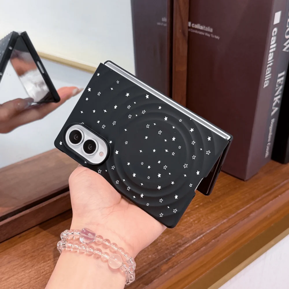 Korea Ins Proste etui na telefon z czarnym wzorem w kształcie gwiazdek do Samsung Galaxy Z Fold 8 Z Fold 8 Modne etui odporne na upadki z uchwytem magnetycznym — zdjęcie produktu 5