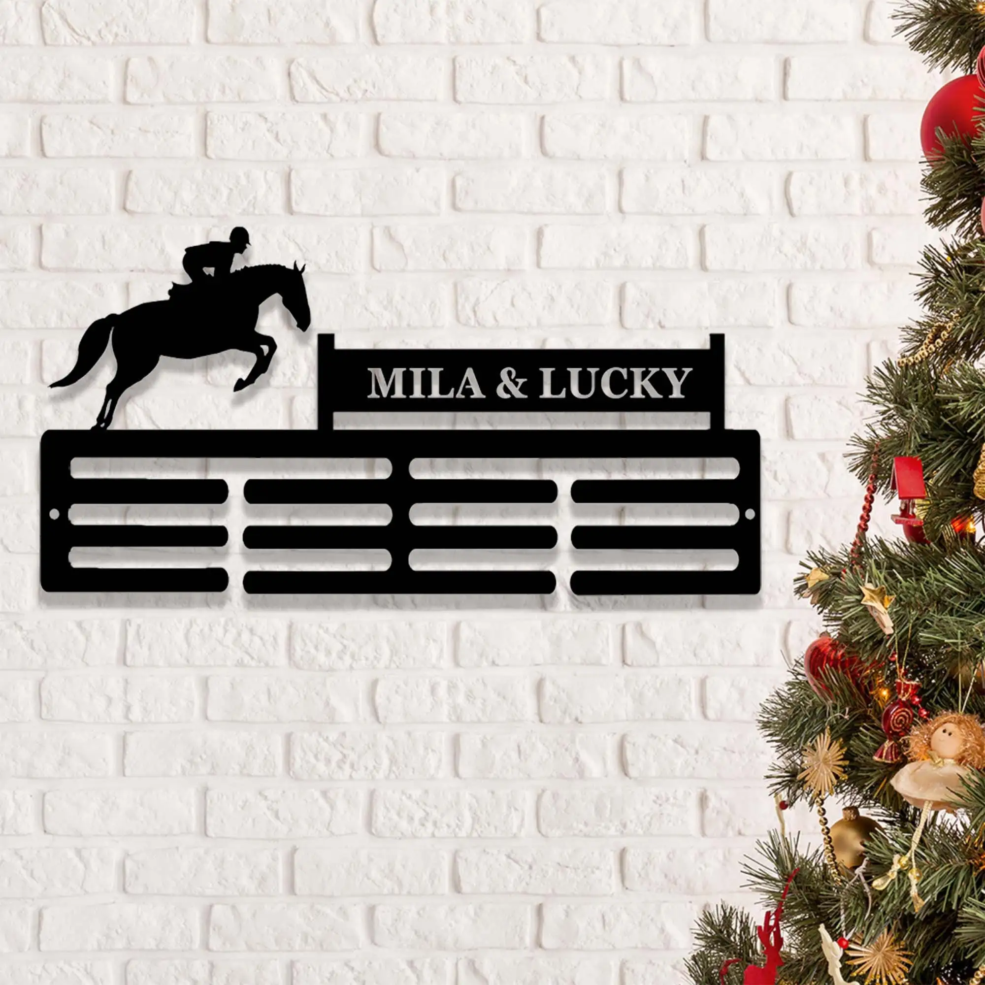Personalized Horse Rosette Holder,Medal Holder,Custom Horse Medal Hanger,12 Rungs for Medals & Ribbons,Equestrian Ribbon Award