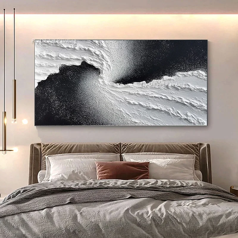 Black And White Abstract Ocean Wave Oil Painting Hand Painted Thick Canvas Painting For Home Wall Decor Moder Abstract Artwork