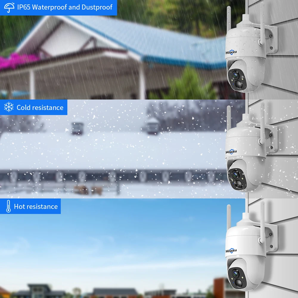 Hiseeu 3MP WiFi Video Security Surveillance Camera Rechargeable Battery Solar Panel Outdoor PTZ Color Night Cloud AI Storage