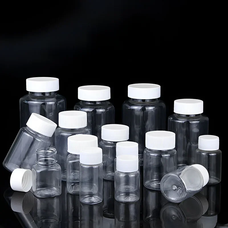 Bouteilles vides en plastique PET de 15/20/30/50/80/100ml, 10 pièces, flacons de pilules médicinales, flacons de réactif, bouteille d'emballage