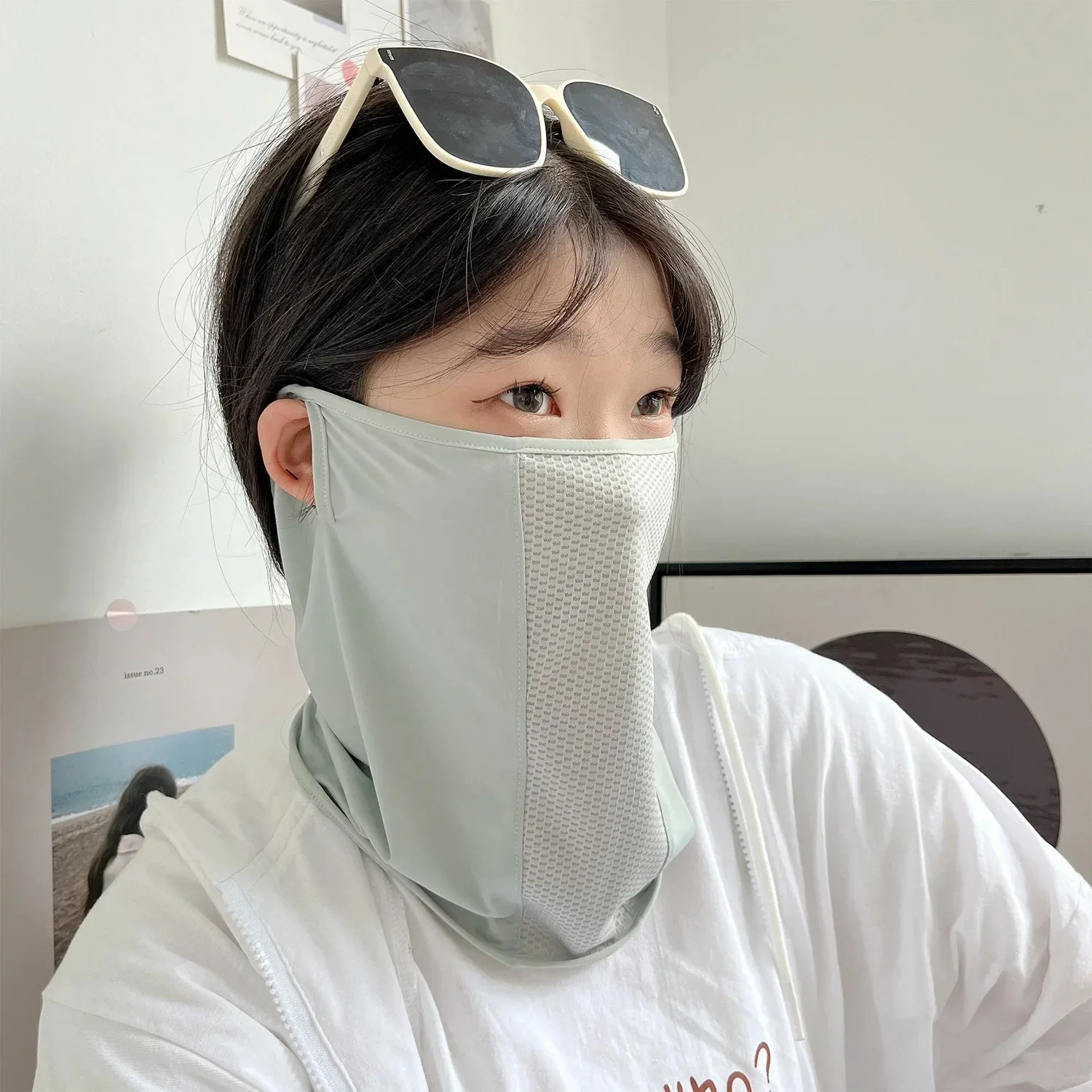 AliExpress NONE Women's Summer Cycling Ice Silk Sunscreen Face Neck Mask Thin Breathable UV Protection Full Face Cover Neck Wrap
