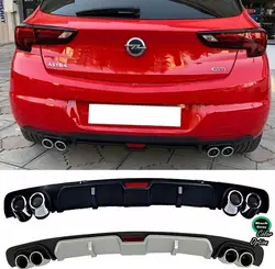 For Opel Astra K Rear Diffuser Universal Black or Gray + Four Chrome Exhaust View 2015 - 2021 Models - Spoiler Wings Lip Flaps