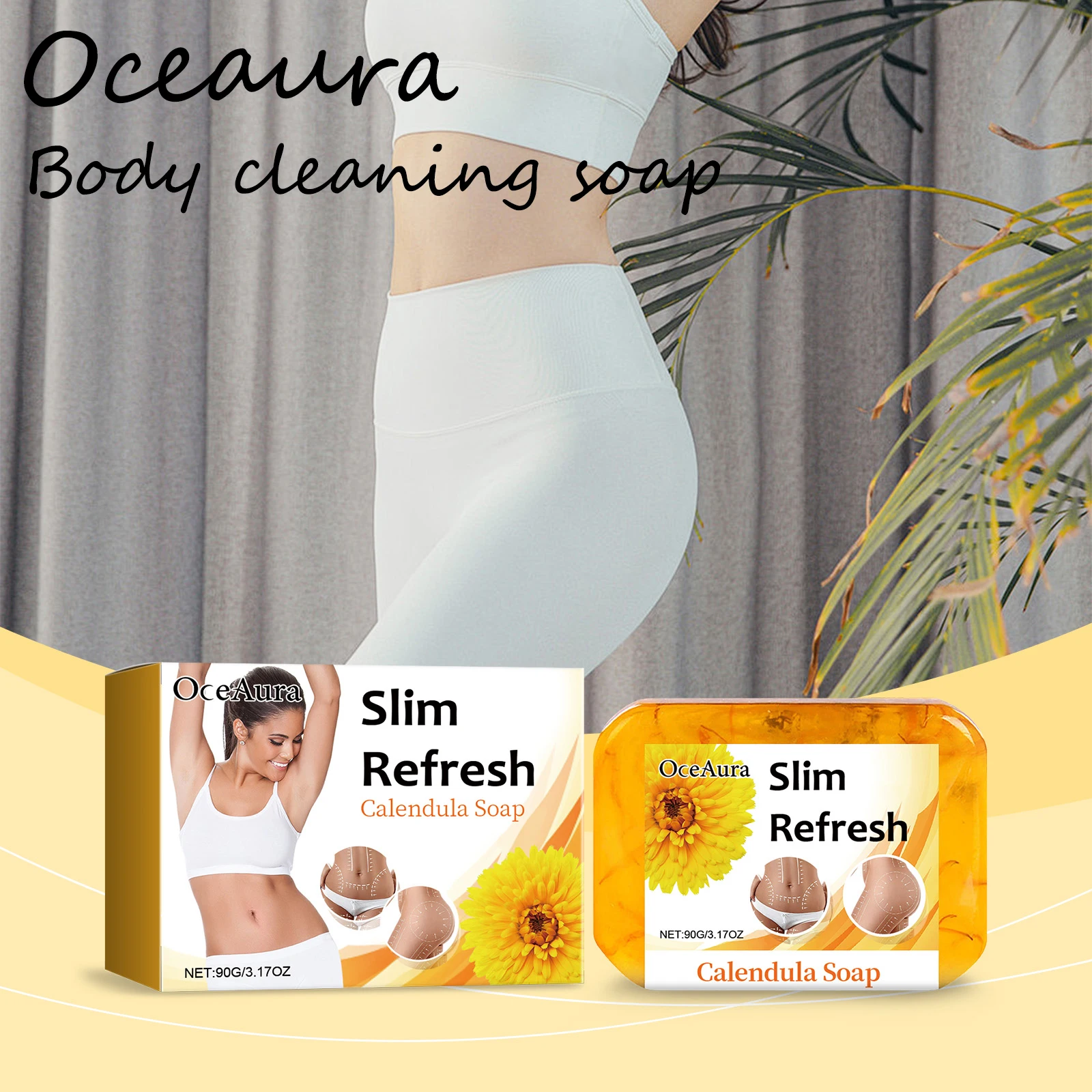 

Oceaura Calendula Body Bath Soap Gentle Cleaning Dirts Shaping Lasting Natrual Fragrance Slimming Mild Daily Body Cleaner Soap