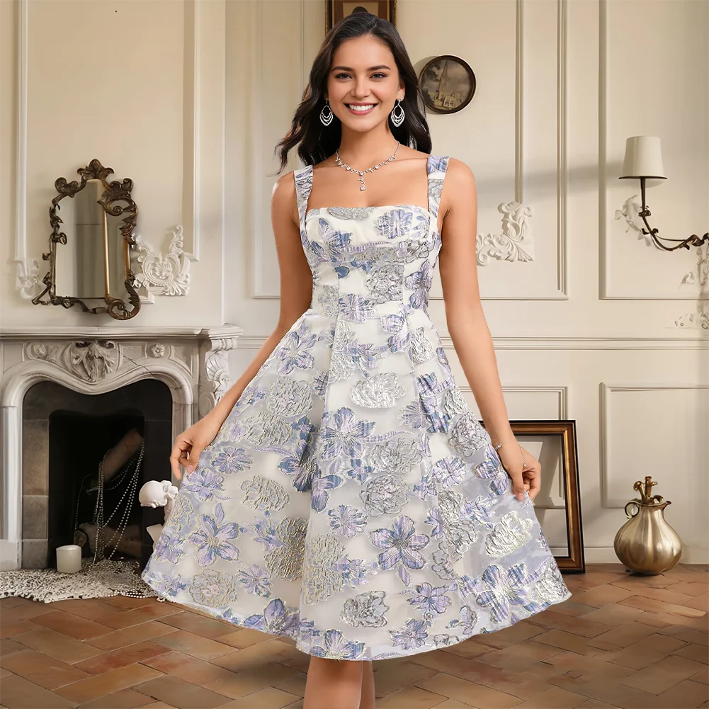 

Luxury Homecoming Dresses 2025 Women Elegant Knee-Length Jacquard A-Line Cocktail Graduation Formal Ball Gown Dress With Bow