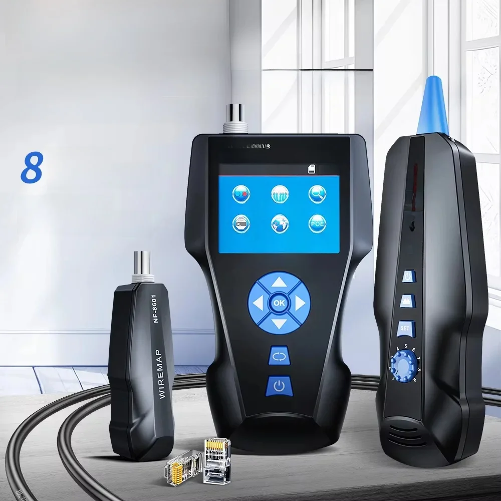 NOYAFA NF-8601S Tester kabli lokalizator kabli sieciowych z funkcją PoE/PING Lan Tester pomiaru długości Tester mapy przewodów — zdjęcie 2
